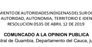 Comunicado a la Opinión Publica-  Junio 16 de 2022 |AISO – Movimiento de Autoridades Indígena del Suroccidente