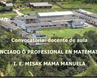Convocatoria para docente de aula: Licenciado en Matemáticas, para I. E. Misak Mama Manuela